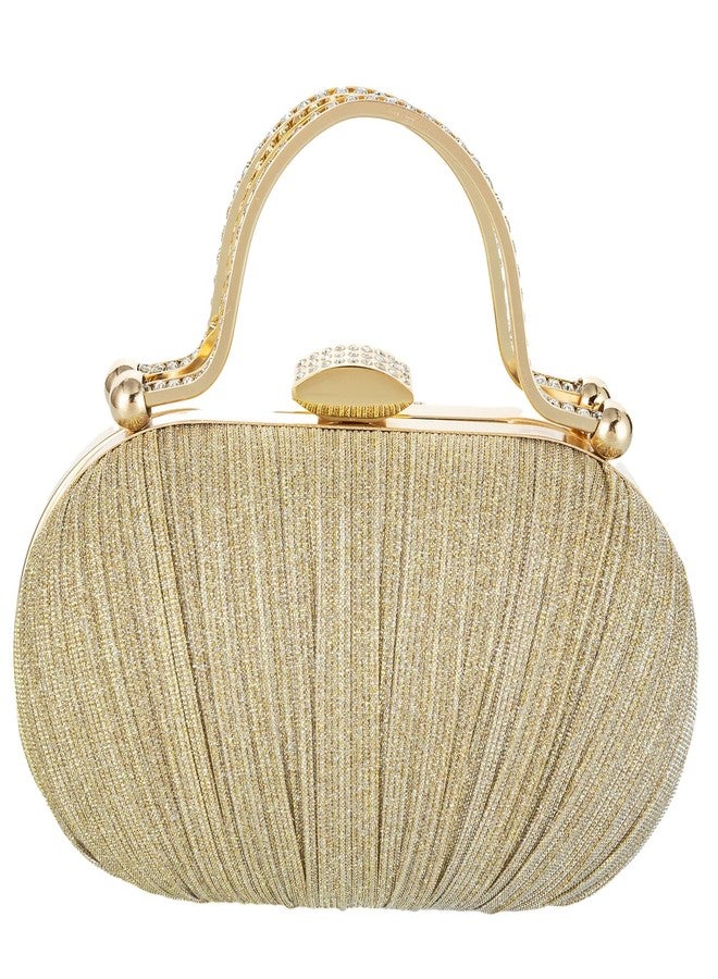 Simcat Clutch Purse for Women Glitter Pleated Evening Handbags with Rhinestone Evening Bag for Formal Bridal Wedding Party (Gold) - Image 2